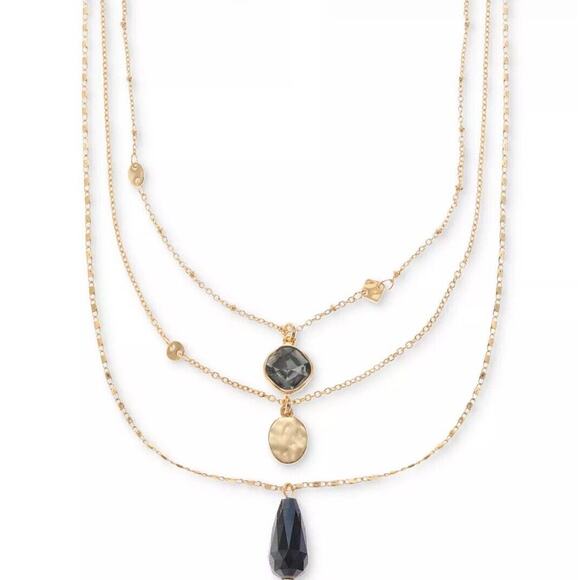 Gold Tone Layered Necklace  Briolette Beads Crystal Women's Fashion Elegant Chic - Picture 1 of 6